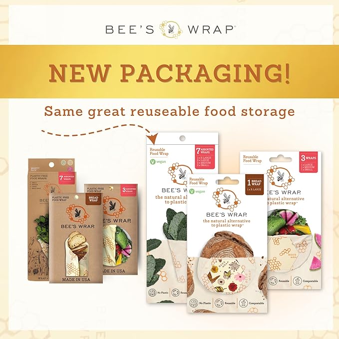 Bee's Wrap Beeswax Wraps for Food - Bread Wrap - Made in USA Reusable Bread Storage Bags - Organic & Eco-Friendly Alternative to Aluminum Foil, Sourdough Bags & Plastic Wrap, Bakery Lane