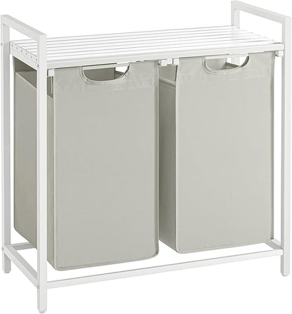 VASAGLE Laundry Hamper, Laundry Basket, Laundry Sorter with 2 Pull-Out and Removable Bags, Shelf, Metal Frame, 2 x 12.1 Gallons (46 L), 28.8 x 13 x 28.4 Inches, Cream White and Cloud White UBLH201W01