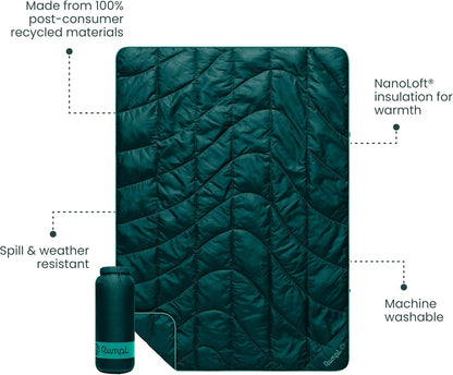 Rumpl Travel Puffy Blanket, Ultra-Packable Travel-Size Warmth and Comfort, Sea Moss