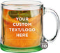 Custom Libbey Clear Glass Coffee Mugs 13 oz. Set of 10, Personalized Bulk Pack - Perfect for Coffee, Tea, Espresso, Hot Cocoa, Other Beverages - Green Bottom