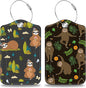 2 Pack Yoga Luggage Tags for Suitcases Funny Sloths Leather Luggage Tags Privacy Cover ID Label with Stainless Steel Loop and Address Card for Women Men Travel Bag Backpack
