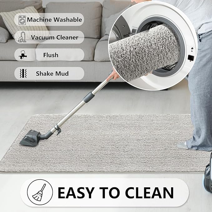 REFETONE Indoor Doormat, Front Door Mat 20"x32" Absorbent Rubber Backing Non Slip Back Door Mats, Washable Low-Profile Inside Floor Mat Door Rugs for Entryway, Resist Dirt Mud Mat for Dogs, Grey