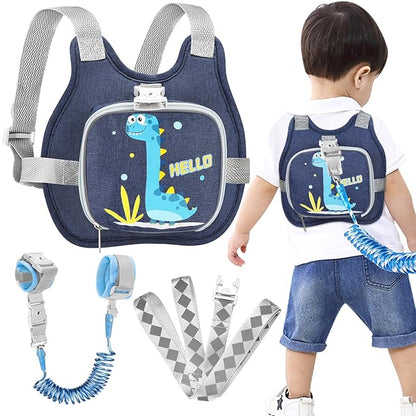 Accmor Toddler Harness Leash+ Reflective Anti Lost Wrist Link, Cute Dinosaur Kids Harness with Leash, Collapsible Child Harness Baby Leash Walking Wristband Protector Belt for Boys Girls Outdoor