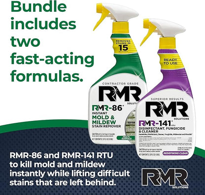RMR Brands DIY Mold Remover Bundle - Complete Mold Killer & Stain Remover Bundle - Mold and Mildew Prevention Kit, Disinfectant Spray, Includes 2-32 Ounce Bottles