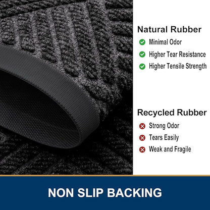 Smiry Front Door Mat Outside Entrance, Heavy Duty Outdoor Indoor Natural Rubber Doormat, Non Slip, Trap Dirt and Moisture, Easy Clean, Low Profile Patio Porch Entryway Mat, 29.5x17, Silver Grey