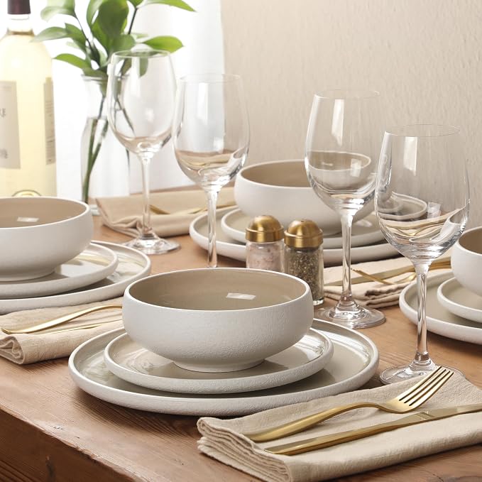 Gibson Elite Pacifco Beach Plates and Bowls Sets, 12-Piece Stoneware Dinnerware