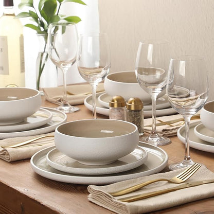 Gibson Elite Pacifco Beach Plates and Bowls Sets, 12-Piece Stoneware Dinnerware