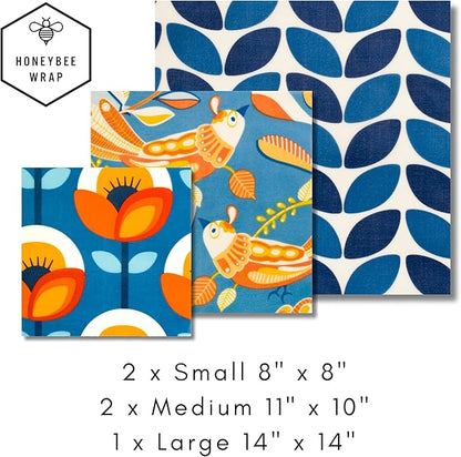 Honeybee Reusable Beeswax Wraps for Food | 5 Pack | Handmade in Australia | Eco Friendly, Organic, Biodegradable, Bee's Wrap for Bowl Covers and Food Storage | Reusable Cling Wrap