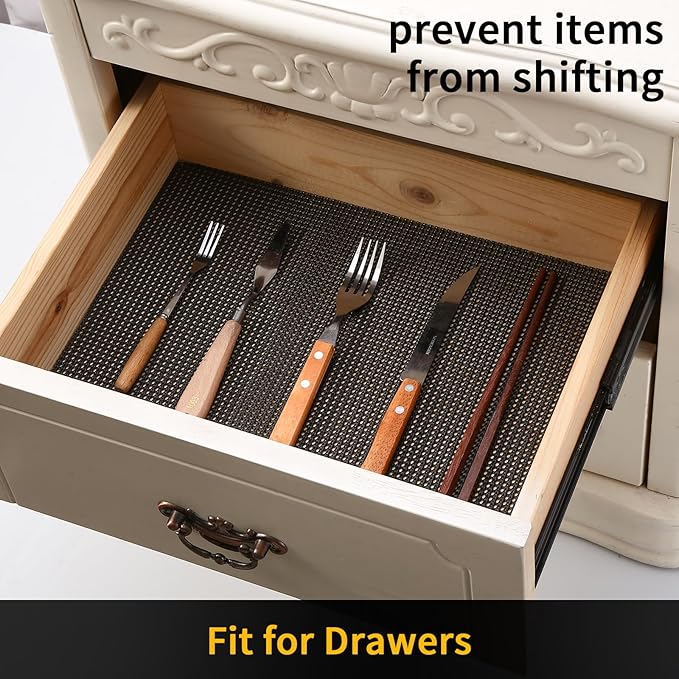 iwtmm Drawer Shelf and Cabinet Liners Non-Adhesive Extra Strong Grip - Keep Items in Place for Kitchen, Bathroom, Office & Wardrobe, Heavy Duty Anti-Slip Liners for Cabinets, Cupboards, Drawers
