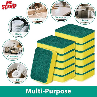 Sponges Kitchen Scrub Dish Sponge Scouring Pad, 48 Pack Cleaning Brush Scrubber Supplies for Soap, Dishwashing Dinnerware Sets Pan Pot Towels Cloth Rags Holder Glass Dishwasher Sink Bathroom