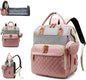 Diaper Bag with Changing Station, Waterproof 3 in 1 Baby Diaper Backpack with Foldable Changing Pad, Pink-Grey