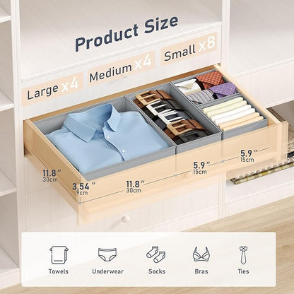 DIMJ Drawer Organizer Clothes - 16 Pack Baby Dresser Organizer for Nursery, Foldable Drawer Organizer Bins for Closet Bedroom Organization, Fabric Clothes Storage Dividers for Underwears, Socks, Bras