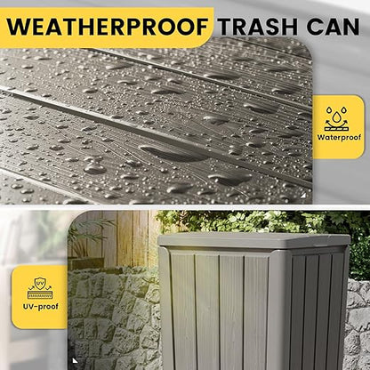 Outdoor Trash Can with Lid, Waterproof Resin Garbage Can with Tiered Lid, Outside Trash Bin for Patio, Kitchen, Backyard or Deck