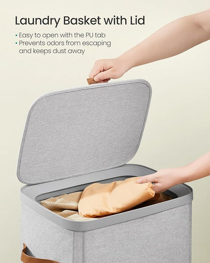 SONGMICS Laundry Basket, 26.4 Gal. Laundry Hamper, Easy Assembly, with Lid and Handles, Removable Liner, 16.5 x 12.6 x 29.5 Inches, Dove Gray ULCB811GD01