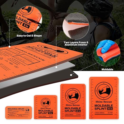 RHINO RESCUE First Aid Splint 36" X 4.3" Orange-Gray, Keep Bones in Position (4, Splint Bundle)