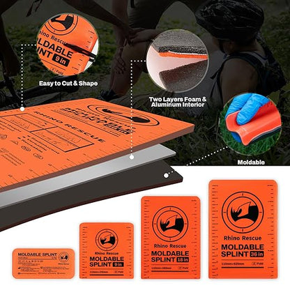 RHINO RESCUE First Aid Splint 36" X 4.3" Orange-Gray, Keep Bones in Position (4, Splint Bundle)