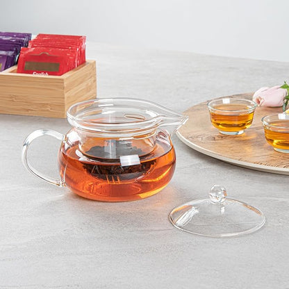 Restaurantware Forma 17 Ounce Glass Teapot 1 Double Wall Glass Tea Kettle - Does Not Chip Reusable Clear Glass Double Wall Teapot Rolled Rim Dishwashable