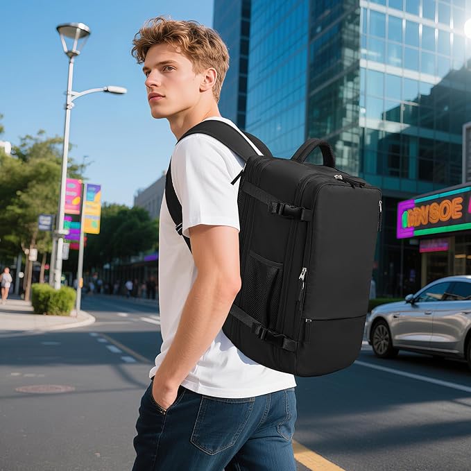 Beraliy Travel Backpack for Men Women, Large Carry On Backpack, Personal Item Bag Airline Approved, 17 inch Laptop Backpack, Business Work Gym Weekender Bag, Black