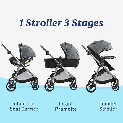 Graco Modes Pramette Travel System, 3-in1 Modular Carseat Stroller Combo, Infant Car Seat Carrier to Toddler Stroller, Includes the SnugRide Car Seat, Redmond