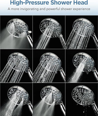 MakeFit Handheld Shower Head with Filter - High Pressure Shower Head with 10 Spray Modes, Hard Water Softener Shower Head with Hose and Bracket