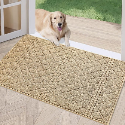 REFETONE Indoor Doormat, Front Back Door Mat 32"x40" Absorbent Rubber Backing Non Slip Door Mats, Low-Profile Resist Dirt Entrance Rugs, Machine Washable Door Rug Inside Floor Mat for Entryway, Brown
