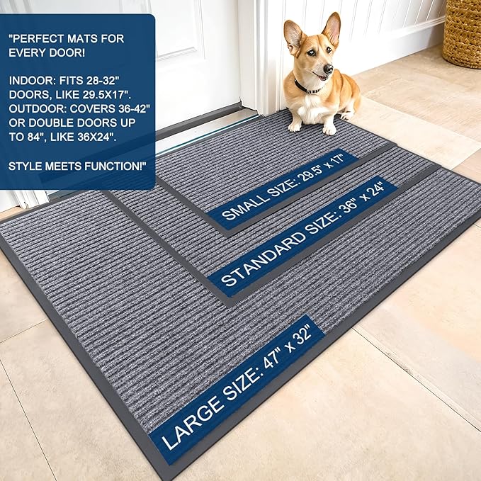OLANLY Front Door Mat Indoor Outdoor Entrance, Waterproof Heavy Duty Doormat, Fade Resistant, Low Profile, Easy Clean Patio Porch Welcome Floor Mats for Entry, 29.5x17, Light Gray