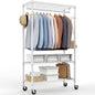 Heavy Duty Rolling Garment Rack 3 Tiers Adjustable Wire Shelving Clothes Rack with Rods and Side Hooks,Storage Closet Clothing Rack with Wheels White 15.7" D x 29.5" W x 74.5" H