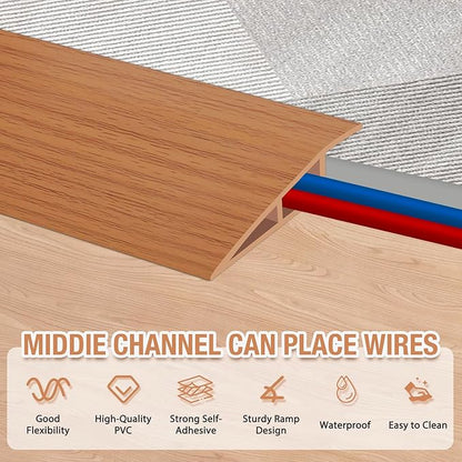 Floor Transition Strip Self Adhesive Vinyl Door Threshold for Doorways Carpet Edging Trim Overlap Edge Reducer for Laminate Floor, Carpet, Tile (Yellow Oak Grain, 2/5" to 3/5", 10Ft)