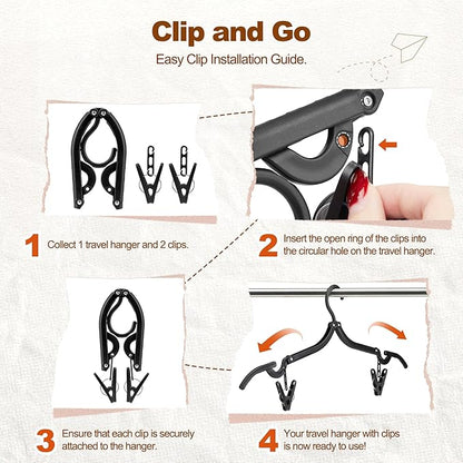HOUSE DAY Foldable Travel Hangers 10 Pack w/10 Clips, Cruise Essentials 2025, Portable Hanger Collapsible Hangers Plastic, Travel Must Haves for Suitcase, Hotel, RV, Road Trip, Flying, Camping-Black