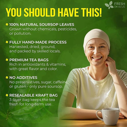 40 Premium Soursop Graviola Leaf Tea Bags, 100% Natural and Pure from Soursop Leaves, Handmade, Made With Natural Materials-Corn Fiber Tea Bag, Sugar/Caffeine/Gluten Free, Hoja Guanabana Tea