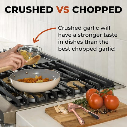 Zulay Kitchen Premium Garlic Press - Durable Garlic Masher with Soft, Easy to Squeeze Handle - Garlic Mincer Tool - Sturdy Easy to Clean Garlic Crusher (Rose Gold)