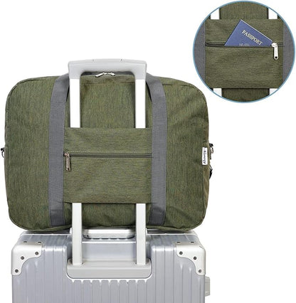 For Spirit Airlines Personal Item Bag 18x14x8 Foldable Travel Duffel Bag Tote Duffle Carry on Luggage for Women and Men 30L (Army Green (With Shoulder Strap))