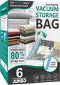 6 Jumbo Vacuum Storage Bags, Space Saver Bags Compression Storage Bags for Comforters and Blankets, Vacuum Sealer Bags for Clothes Storage, Hand Pump Included