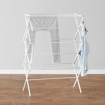 Amazon Basics Foldable Portable Laundry Rack for Air Drying Clothing, Indoor Outdoor Use - 14.5" D x 29.5" W x 41.8" H, White