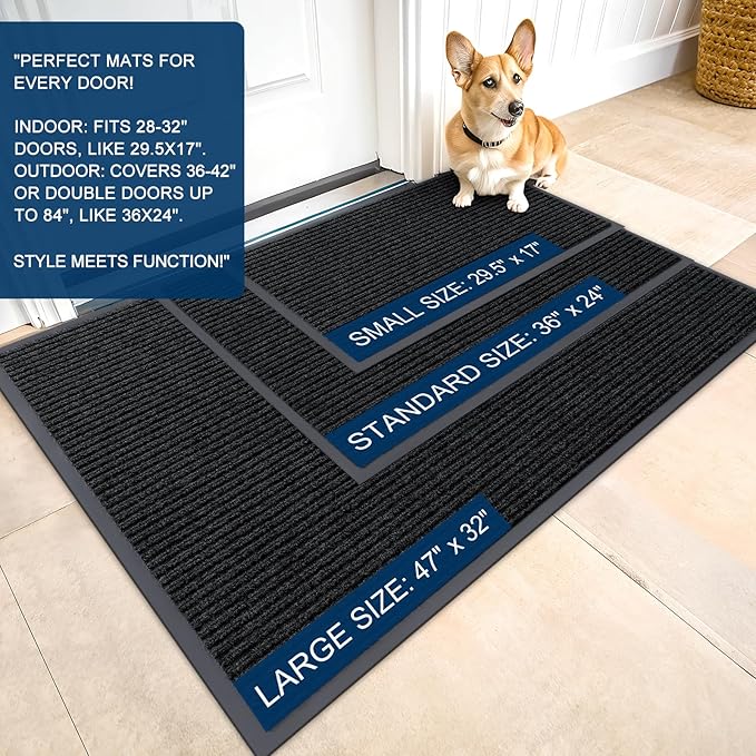OLANLY Front Door Mat Indoor Outdoor Entrance, Waterproof Heavy Duty Doormat, Fade Resistant, Low Profile, Easy Clean Patio Porch Welcome Floor Mats for Entry, 29.5x17, Black