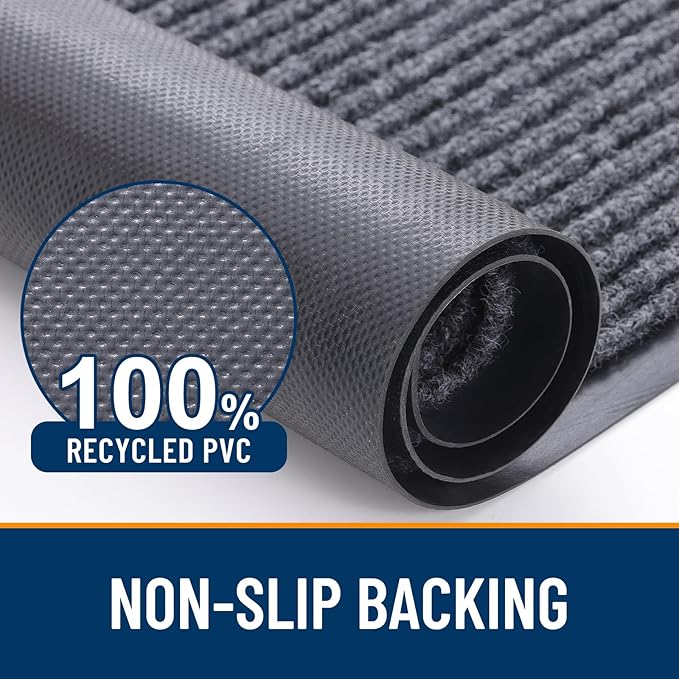 OLANLY Front Door Mat Indoor Outdoor Entrance, Waterproof Heavy Duty Doormat, Fade Resistant, Low Profile, Easy Clean Patio Porch Welcome Floor Mats for Entry, 59x35, Grey