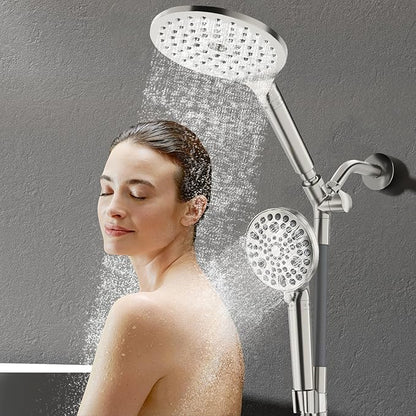 Filtered Rainfall Shower Head with Handheld Spray Combo, Dual Shower Head Combo High Pressure, Double Sprayer Filter Shower Head with Extra Long Hose & Adjustable Shower Arm (Brushed Nickel)