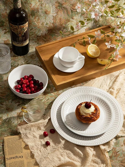 Famiware Ceramic Plates and Bowls Sets, Embossed Dishes Dinnerware