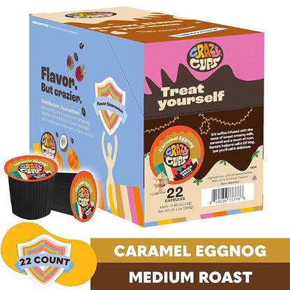 Crazy Cups Eggnog Flavored Coffee Pods, Limited Time Offer Holiday Blend Coffee, Single Serve Coffee for Keurig K Cups Machines, Medium Roast Coffee in Recyclable Pods, 22 Count