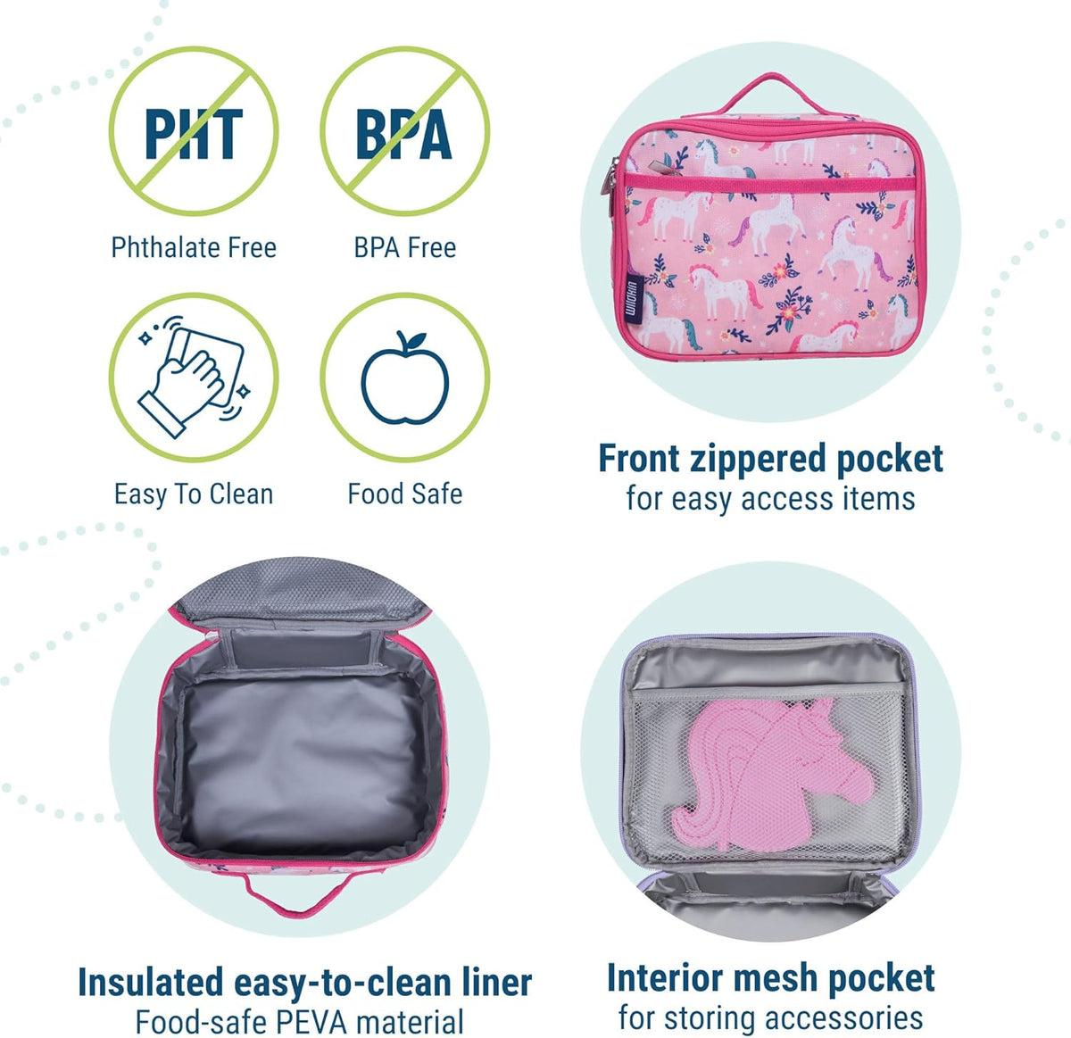 Wildkin Kids Insulated Lunch Box – Durable and Reusable for School & Travel - Magical Unicorns