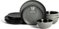 Stone Lain Dua 12-Piece Dinnerware - Stoneware, Plate and Bowls, Dishwasher and Microwave Safe, Dish Set for 4, Black