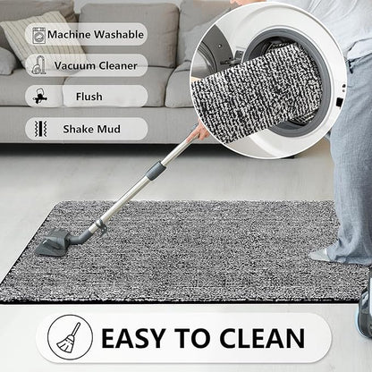REFETONE Indoor Doormat, Front Door Mat 24"x36" Absorbent Rubber Backing Non Slip Back Door Mats, Washable Low-Profile Inside Floor Mat Door Rugs for Entryway, Resist Dirt Mud Mat for Dogs, Black