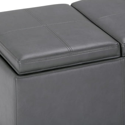 SIMPLIHOME Avalon 42 inch Wide Contemporary Rectangle Storage Ottoman in Stone Grey Vegan Faux Leather, Assembled, For the Living Room, Entryway and Family Room