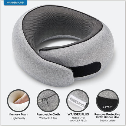 WANDER PLUS® Travel Neck Pillow, Memory Foam Neck Pillow for Airplanes, Comfortable Breathable Cover, 360 Degree Support Ergonomic Design Best for Sleeping Plane Train Travel Essentials Max Sky Blue