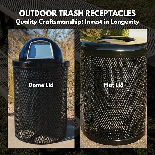 COATEDOUTDOORFURNITURE RDT-P-LBL Heavy Duty Round Trash Receptacle with Dome Top, Liner Included, 32 Gallon, Light Blue, Made in America