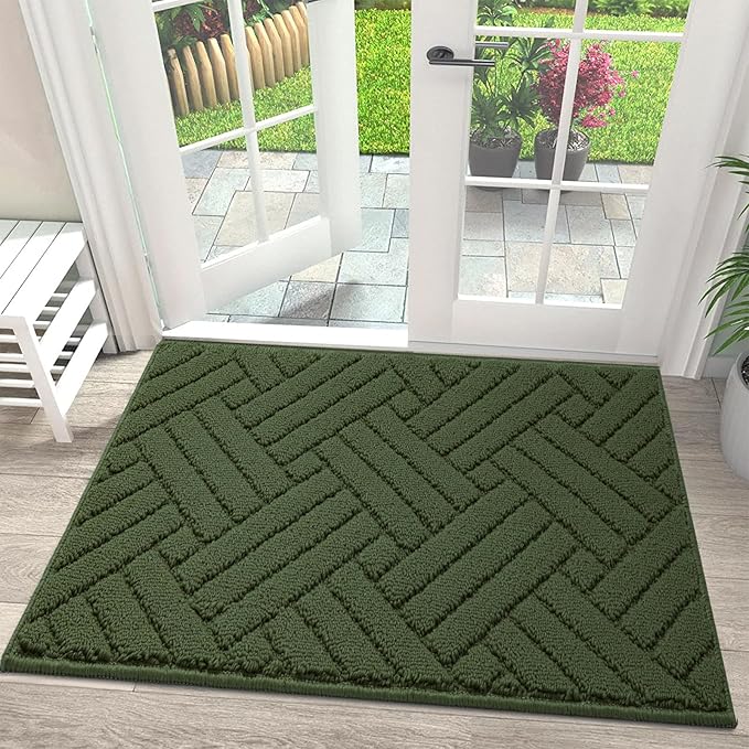 Door Mat Indoor Doormat, Entryway Rug Door Mats Non-Slip Rubber Backing, Low-Profile Entrance Rugs, Absorbent Resist Dirt Doormats Washable Floor Door mat,Green 24"x36"