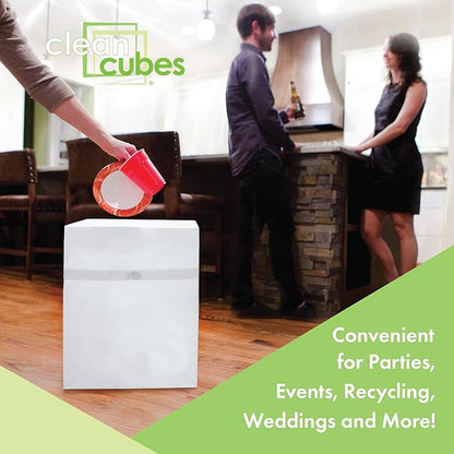 13 Gallon Disposable Pop-Up Trash Cans (6-Pack) with Fitted Bags – Foldable Garbage & Recycling Bins for Parties, Events & Kitchen (White, 17" H x 13.5" W x 10" D)