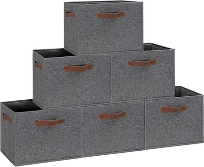 GhvyenntteS Large Fabric Storage Bins 6 Pack, 15x11x9.6 Inch Storage Baskets for Shelves, Foldable Closet Storage Bins for Shelves, Closet Organizers and Storage Boxes, Gray