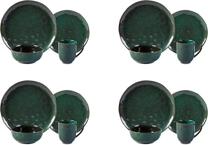 16-Piece Dinnerware Set Service for 4, Plates and Bowls Set, Microwave and Dishwasher Safe,Scratch Resistant, Green