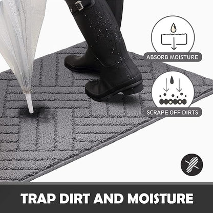 Door Mat Indoor, Non-Slip Rubber Backing Entry Rug & Door Mats, Low-Profile Entryway Rugs, Absorbent Resist Dirt Doormats Machine Washable Inside Floor Door mat,Grey 20"x31.5"
